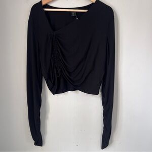 House of Harlow 1960 Elegant Black Ruched Crop Top